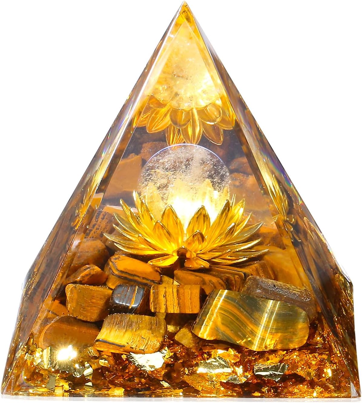 Cristales de ojo de tigre amarillo de 2.4 pulgadas y piedras curativas, regalos para mujeres y hombres, decoración de cristal, pirámide de orgón