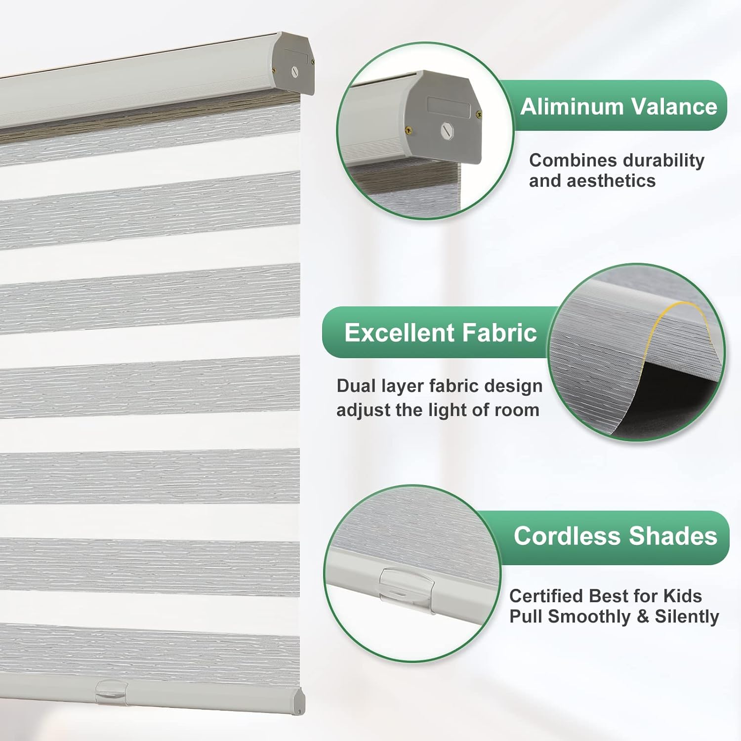 Tonature Persianas de cebra de tamaño personalizado para ventanas, persianas enrollables inalámbricas, filtrado de luz privadas para el hogar,