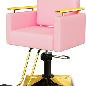 Baasha Silla de salón dorada de lujo con asiento y respaldo de espuma viscoelástica, silla de peluquería con reposabrazos de acero inoxidable, silla Baasha Silla de salón dorada de lujo con asiento y respaldo de espuma viscoelástica, silla de peluquería con reposabrazos de acero inoxidable, silla