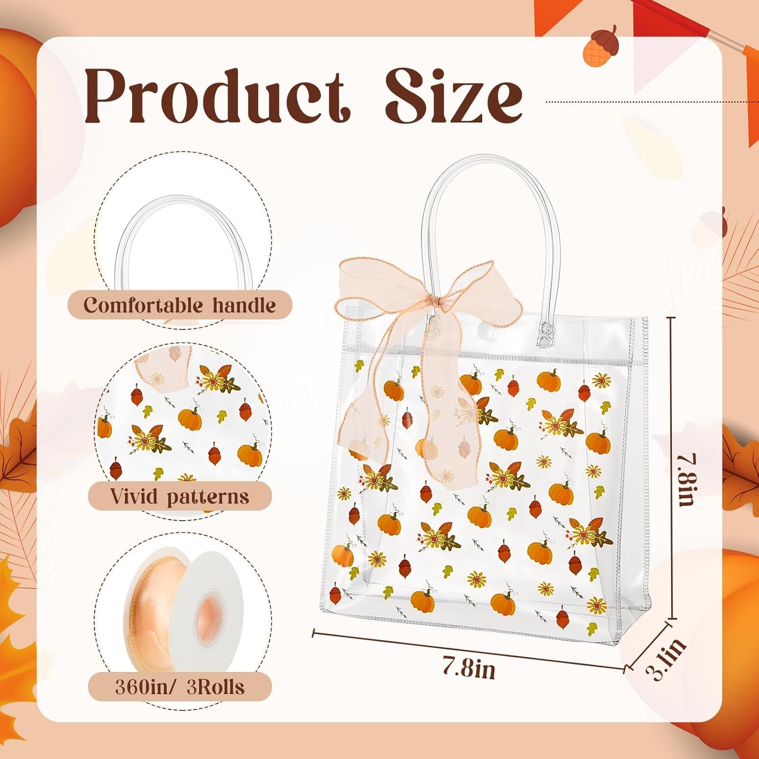 24 bolsas de regalo transparentes de Acción de Gracias con asas, bolsas de regalo de Acción de Gracias, bolsas de regalo de otoño, bolsas de regalo