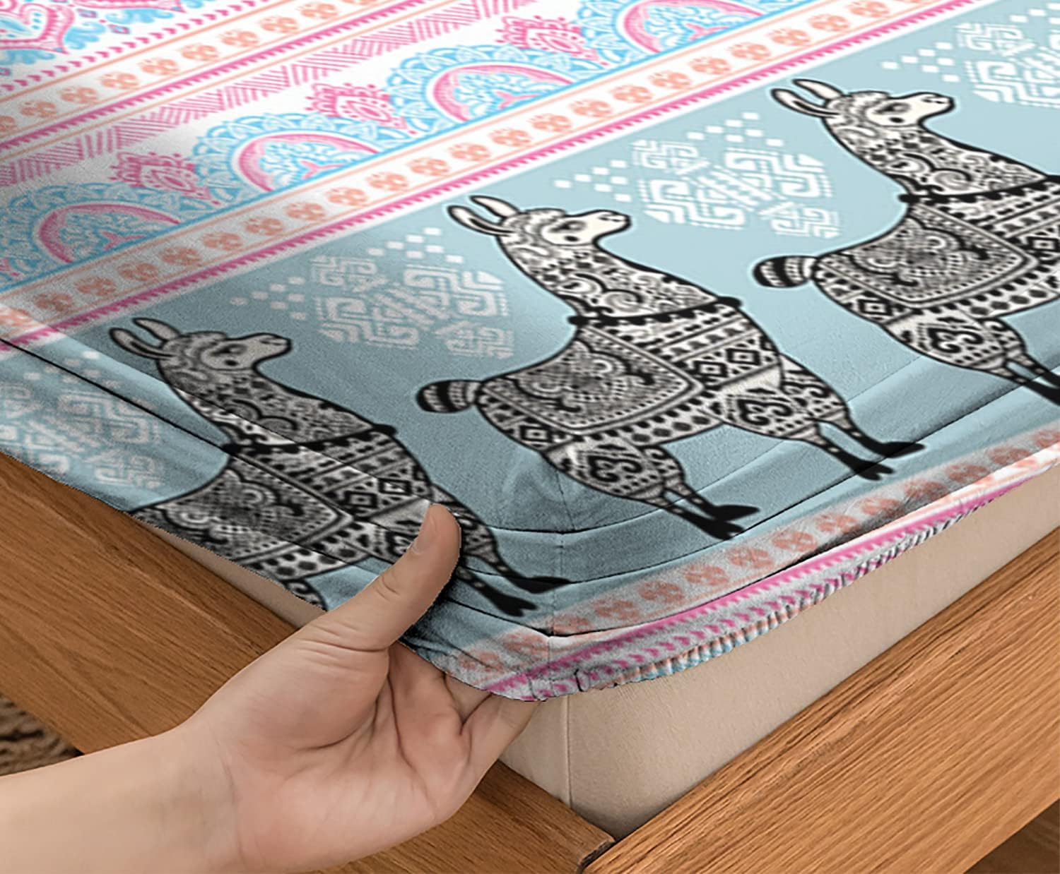 Juego de sábanas bajeras de almohada con diseño de llama, diseño de alpaca estampada, juego de ropa de cama de 3 piezas con estampado decorativo,