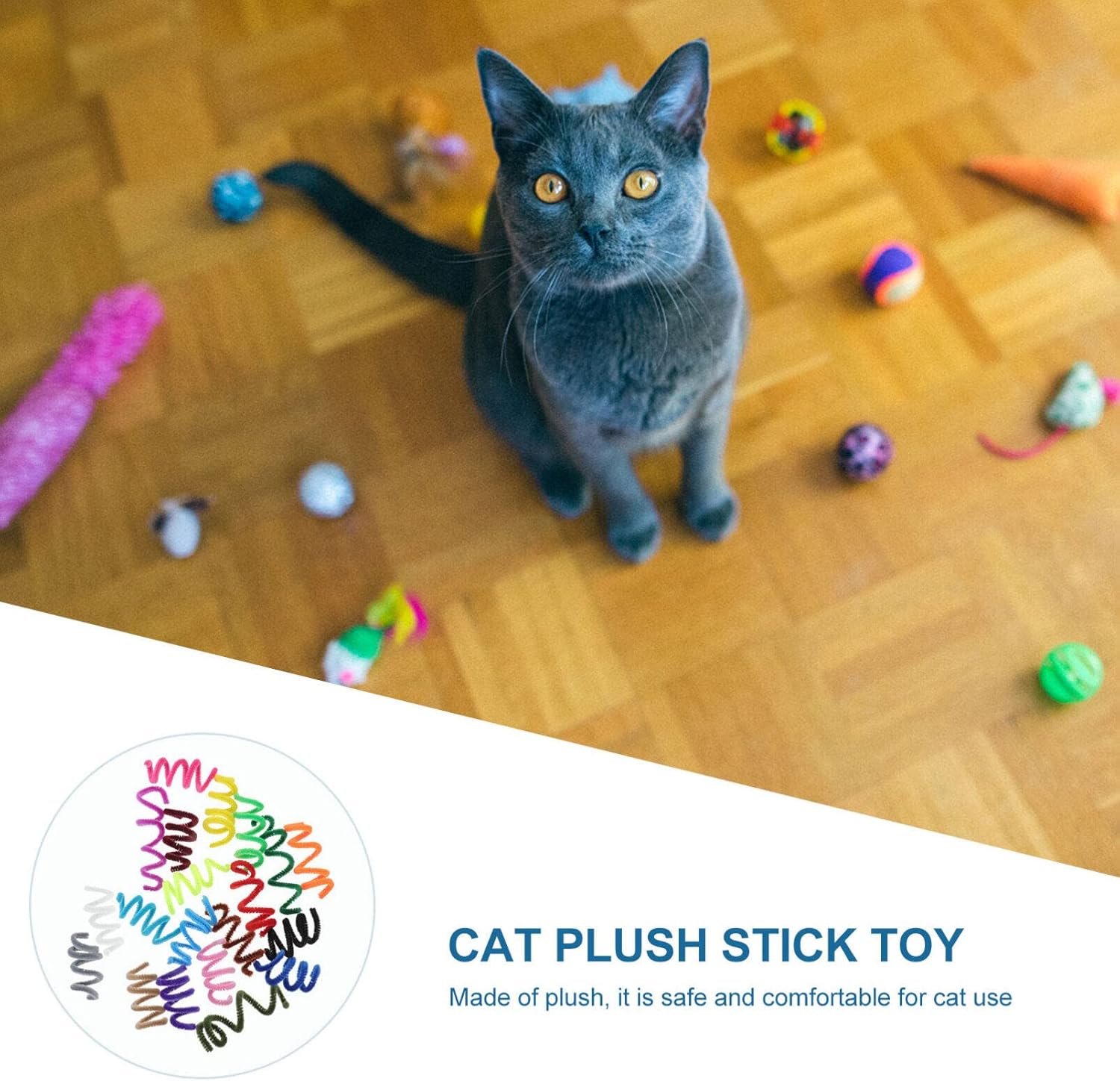 Mipcase 100 juguetes de primavera para gatos, coloridos juguetes interactivos para gatos de interior, resortes espirales de felpa, juguete para