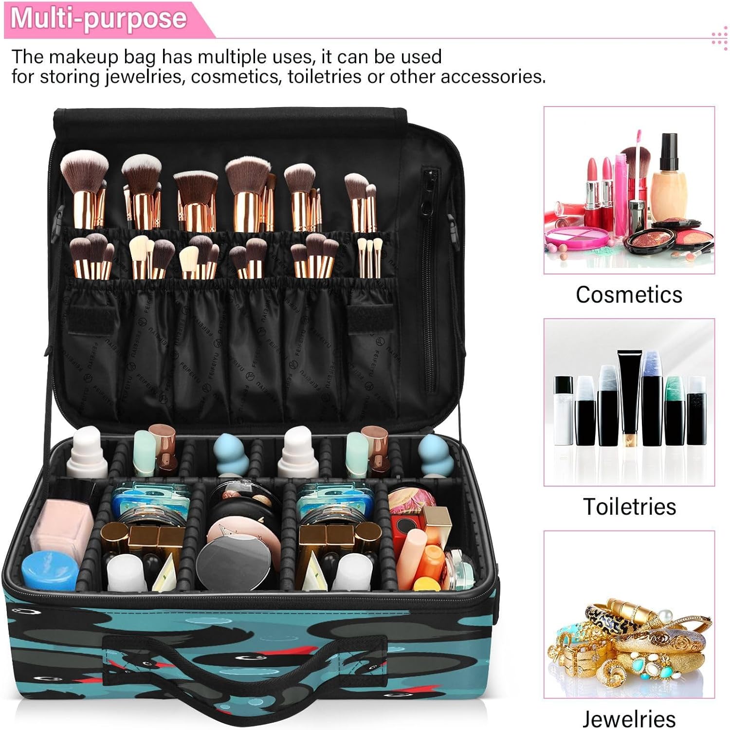 Duck Turquoise makeup bag travel cosmetic case make up travel bag toiletry bag with compartments portable makeup bag opens flat bolso de maquillaje