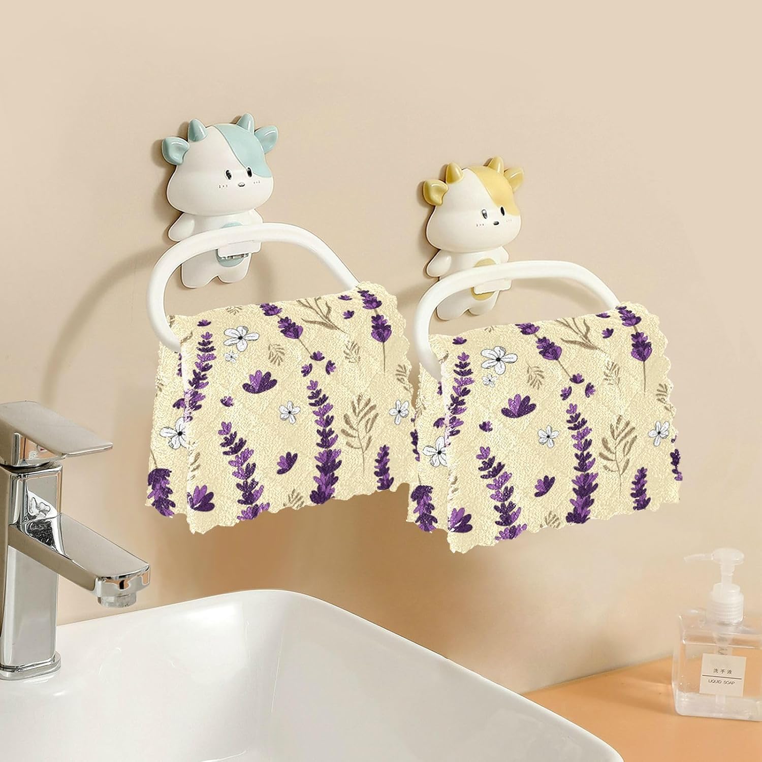 Purple Lavender Cotton Print Microfiber Dish Towel Quick Dry Set of 6 Tea Cup Kitchen Towels for Countertop Sink