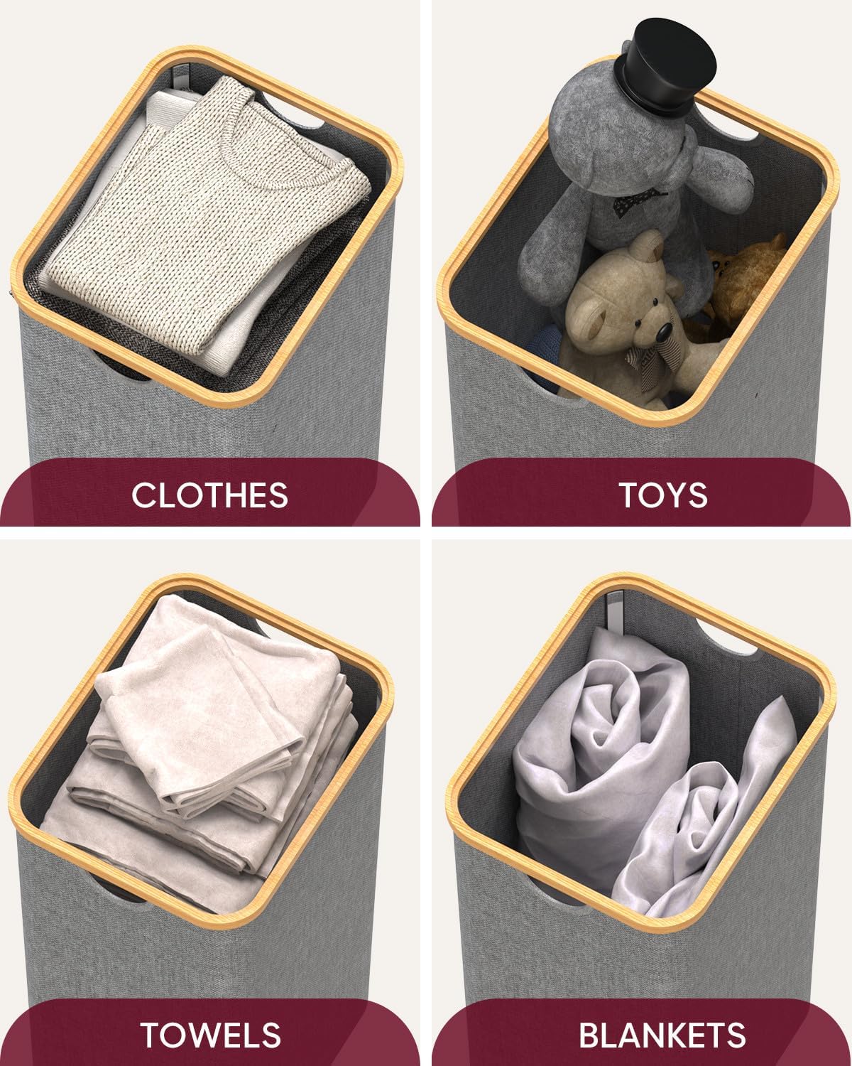 Cesta para la ropa sucia con tapa, cesta grande para la lavandería, cesta de ropa sucia, plegable y ahorra espacio (gris)