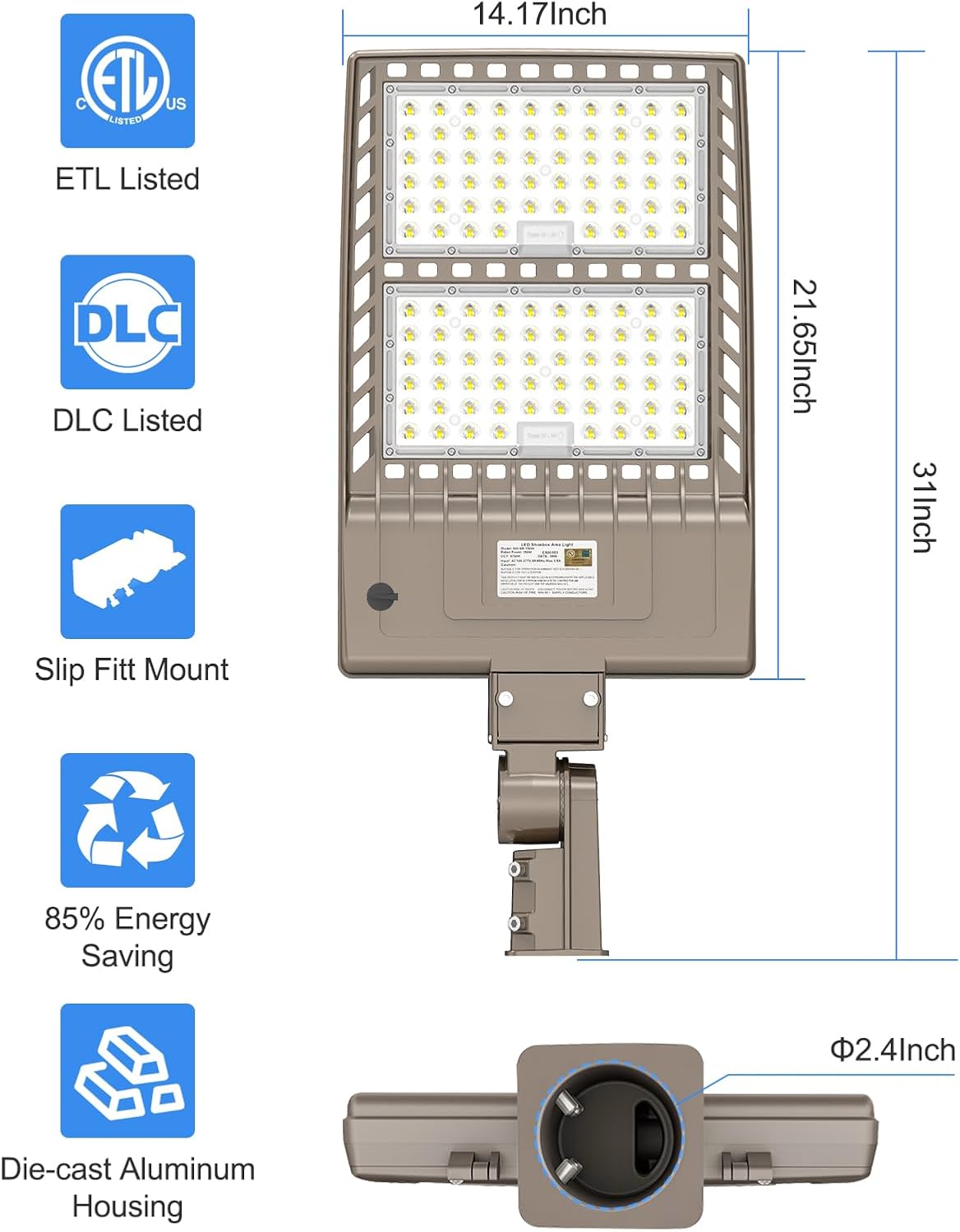 Luz LED de estacionamiento de 400 W, del anochecer al amanecer, 60,000 lm, DLC ETL listado de grado industrial LED caja de zapatos de