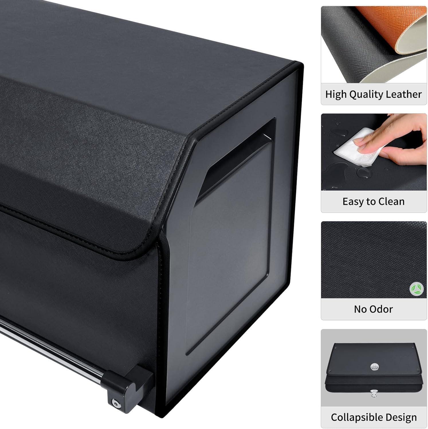 XCF Trunk Organizer for SUV, Durable Leather Car Trunk Organizer with Lid and Sturdy Handle, Collapsible Adjustable Storage Compartment for MenWomen