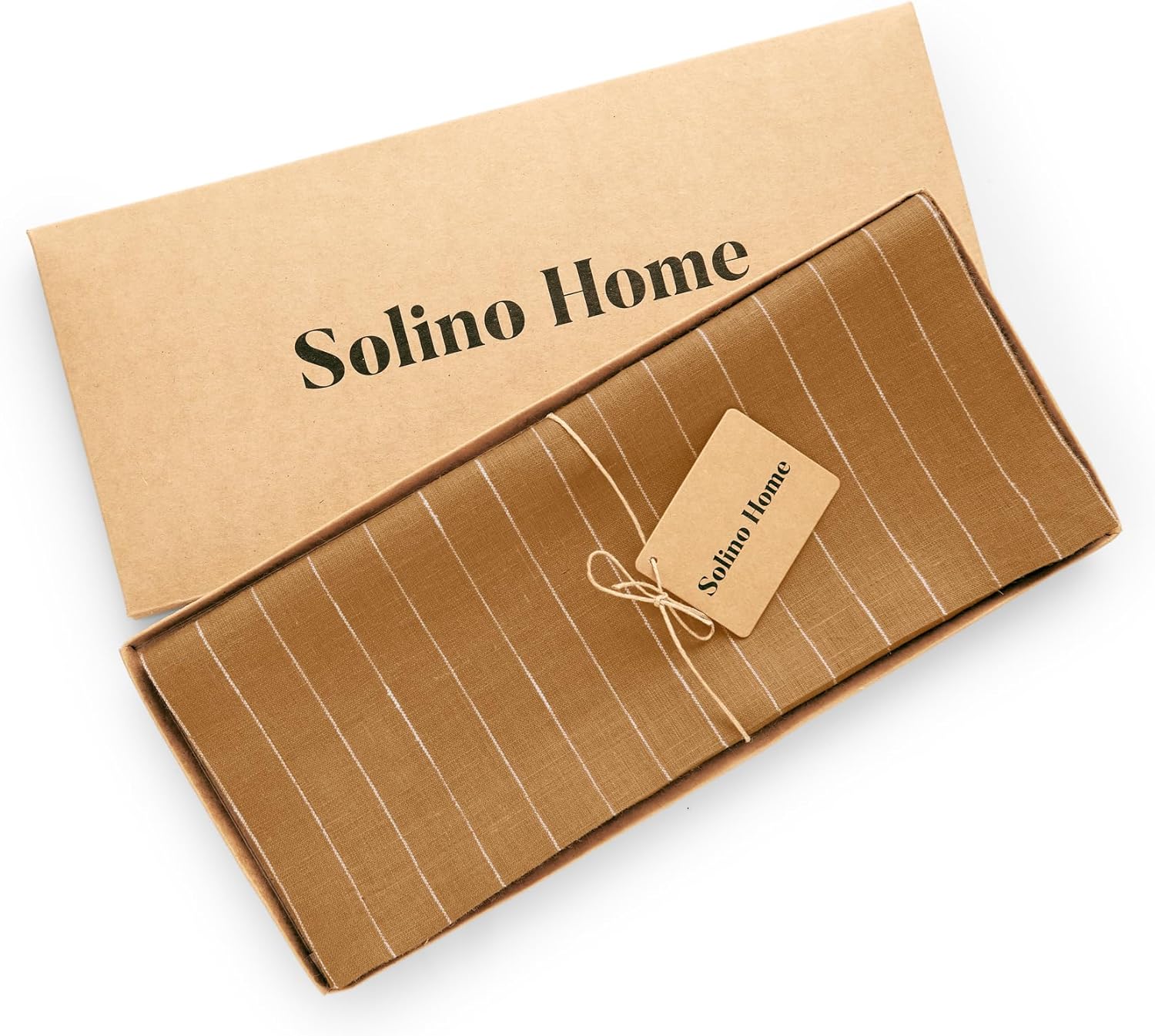 Solino Home Camino de mesa de lino a rayas de 36 pulgadas, 100% lino puro de 14 x 36 pulgadas, color camello y rayas blancas, camino de mesa