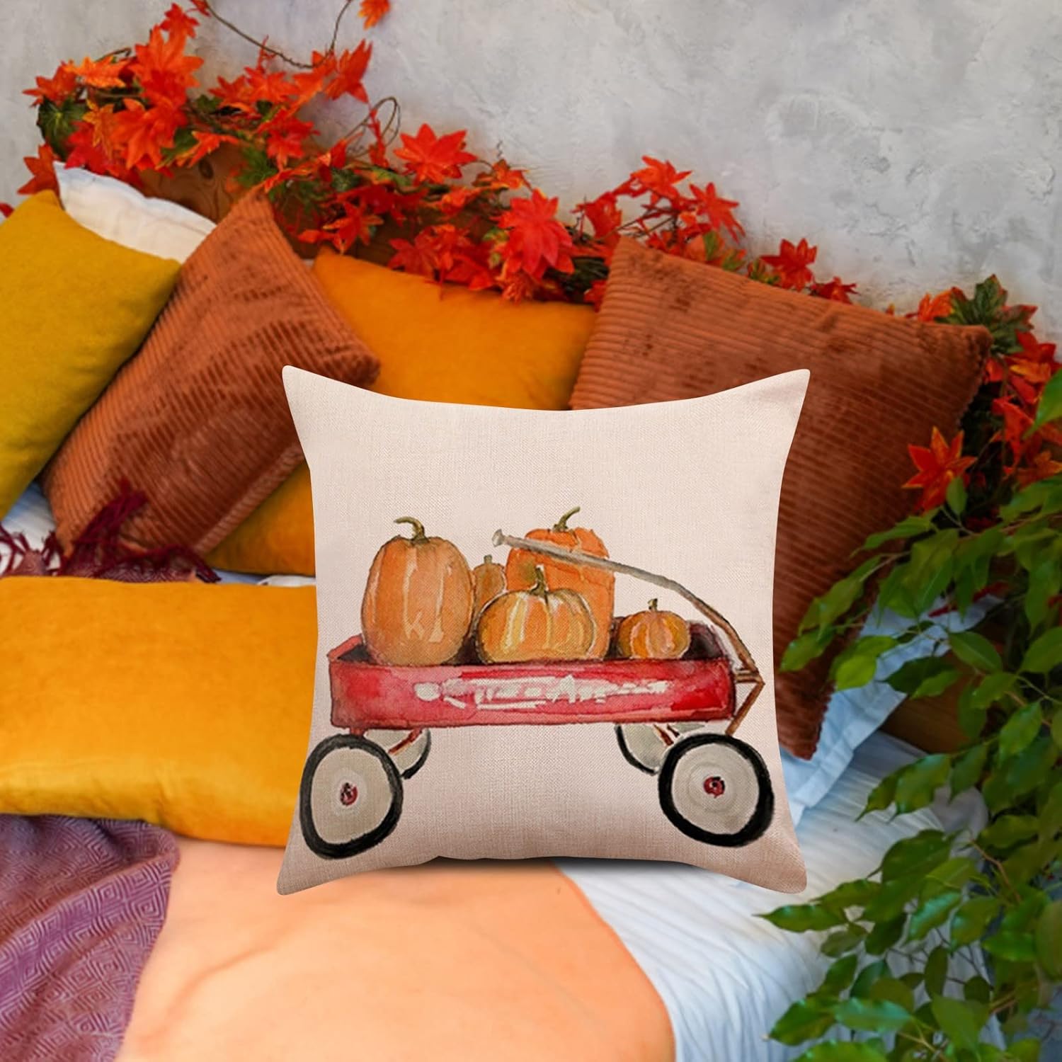 Fundas de almohada de Halloween, fundas de almohada de otoño, decoraciones de otoño de 18 x 18 pulgadas, serie de calabazas de Halloween, decoración