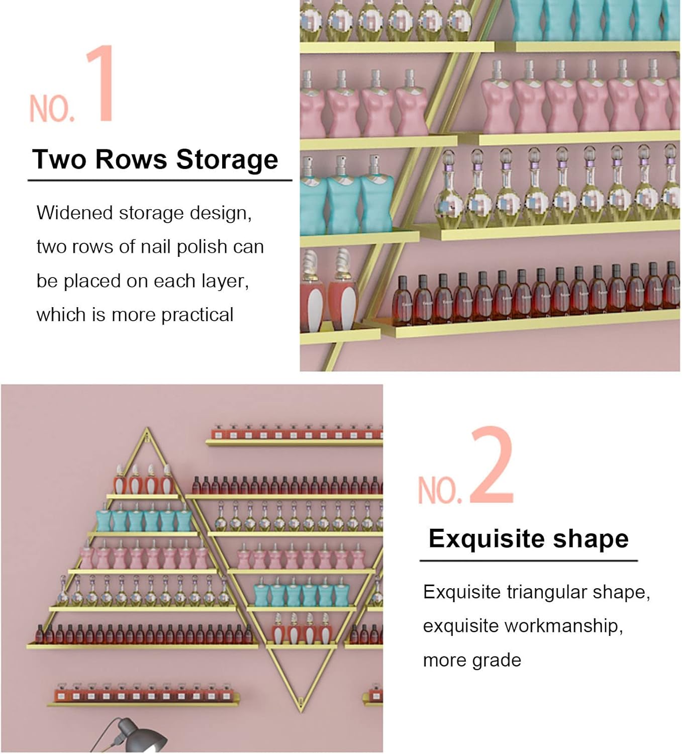 Estantes triangulares de metal para esmaltes de uñas para estantes de pared, estante de almacenamiento de aceite esencial, tienda de salón de uñas,