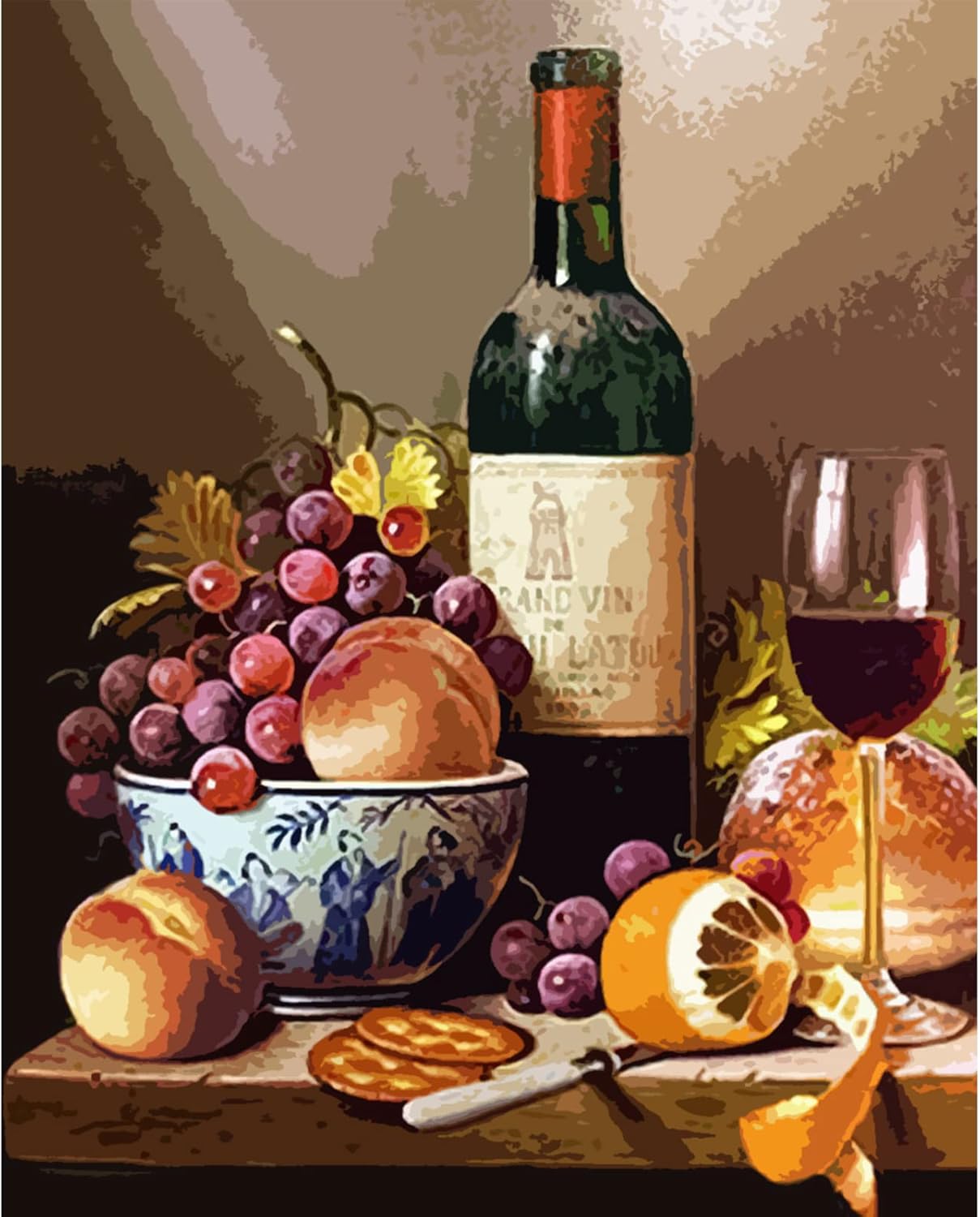 Tucocoo Pintura por números para adultos, pintura al óleo digital de frutas de vino, pintura al óleo digital, kits de pintura de frutas, vino, arte