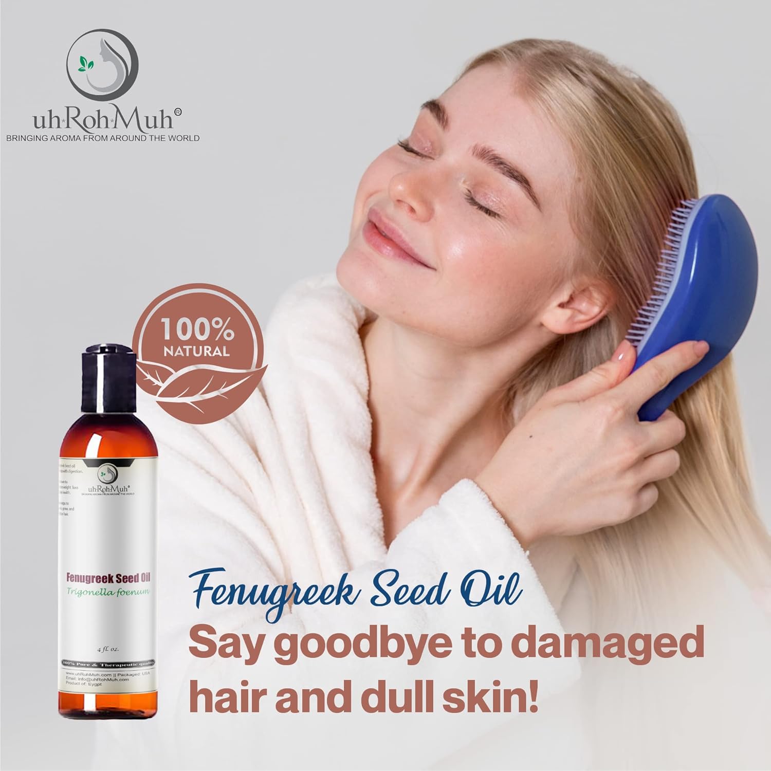 uh*Roh*Muh Aceite portador de fenogreco egipcio de 4 onzas líquidas, prensado en frío, convencional, puro y sin adulterar, perfecto para el cabello,