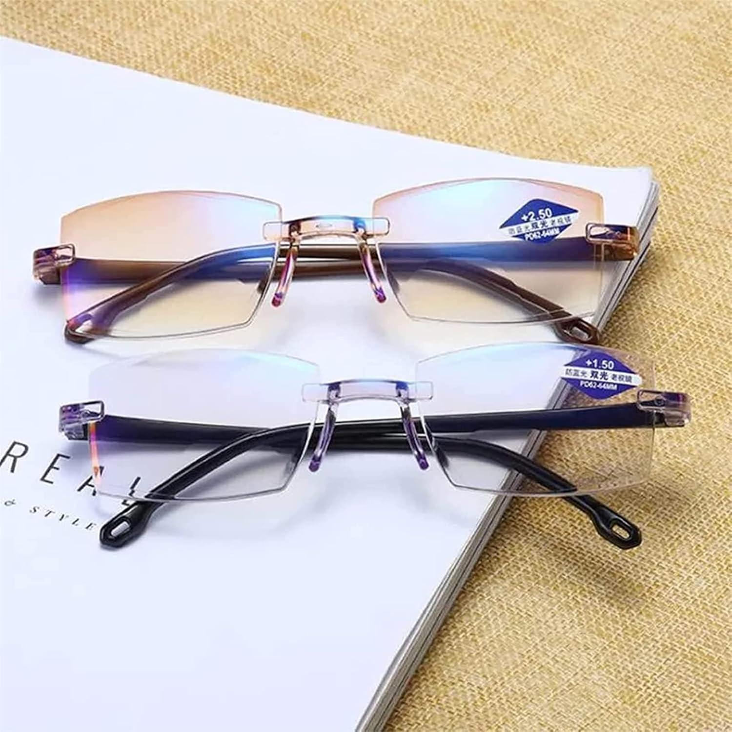 Paquete de 2 lentes de lectura FoldFlat Sapphire de alta dureza, antiazul, progresivos, lejanos y cercanos, de doble uso (+2.5)
