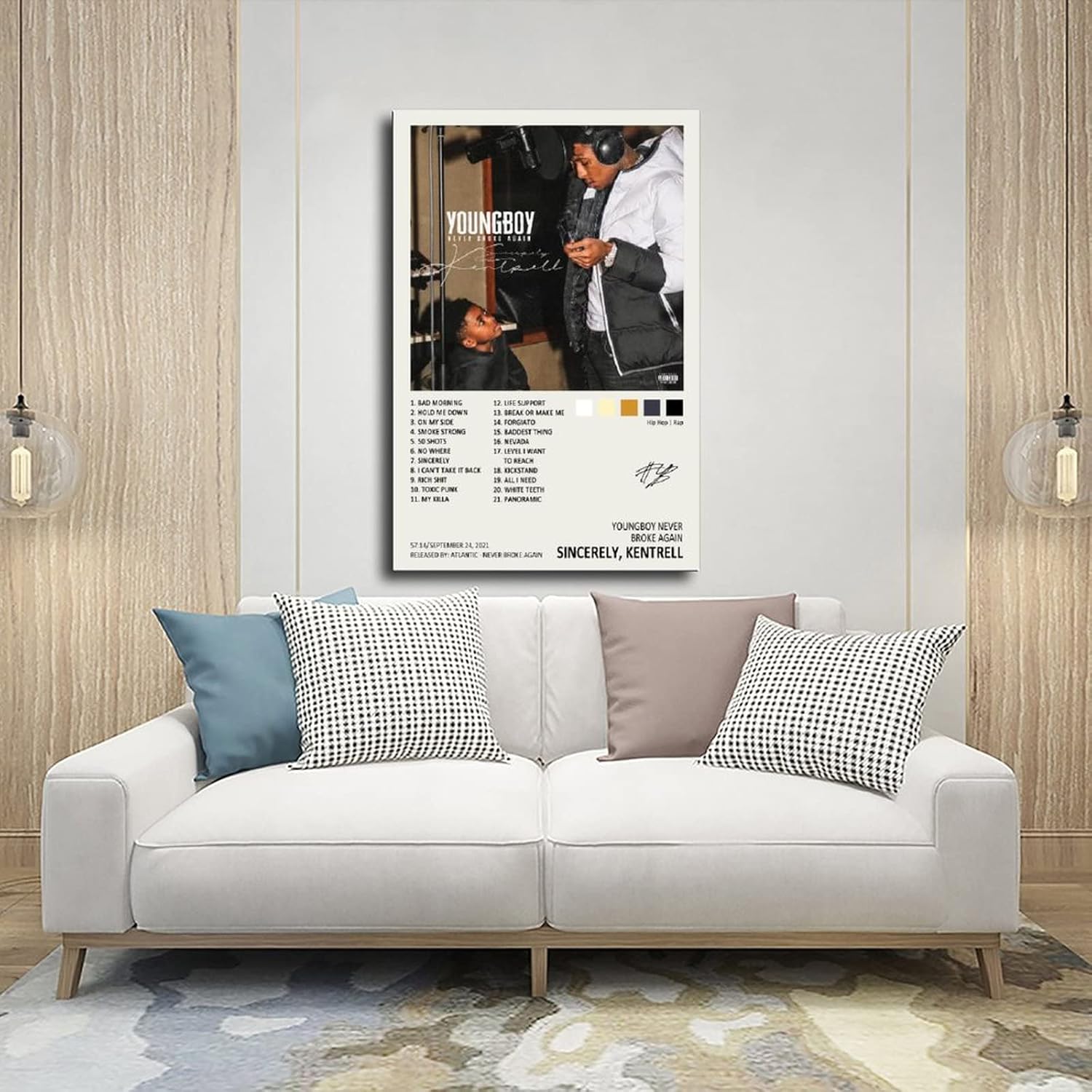 TOBIANG Póster de Youngboy con diseño de Sincerely Kentrell, con portada de álbum de música, firmado, limitado, póster de lienzo para decoración de