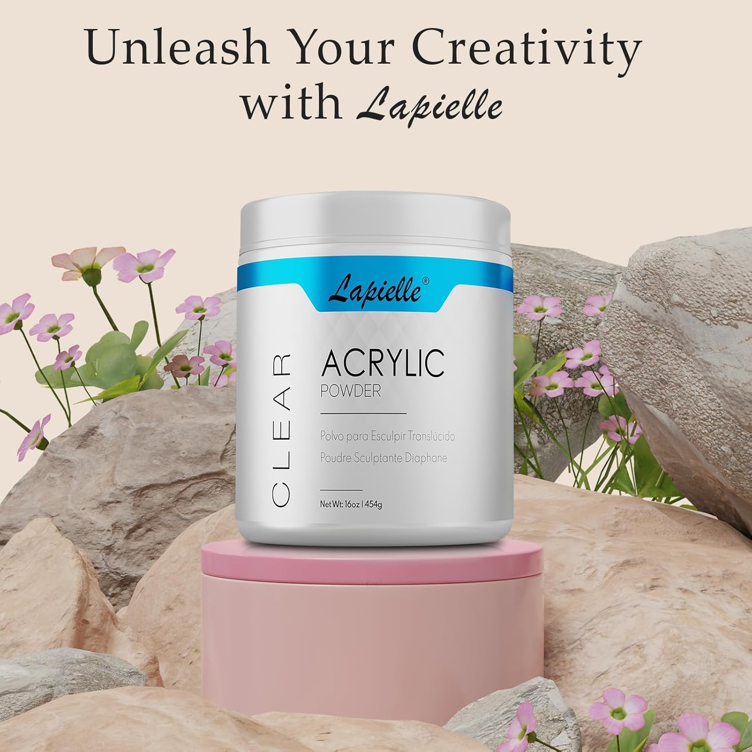 Lapielle Polvo acrílico profesional para arte de uñas. Larga duración, gran capacidad y secado rápido. Extensión de uñas de manicura de salón de