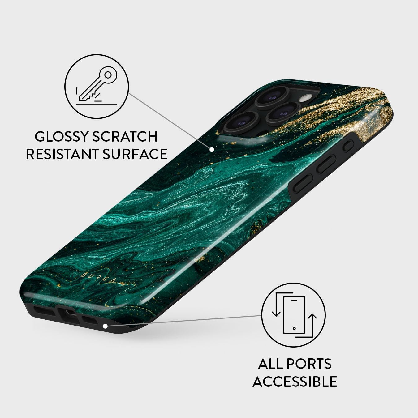 BURGA Funda para teléfono compatible con iPhone 15 PRO  Carcasa rígida híbrida de 2 capas + funda protectora de silicona  Piedra de jade verde
