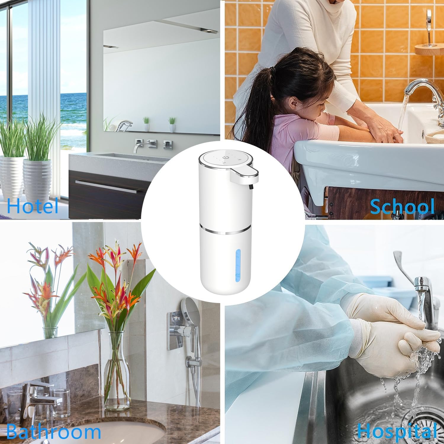 Dispensador automático de jabón espumoso, bomba de manos libres de 13.5 fl oz, dispensador de jabón eléctrico sin contacto, dispensador de jabón