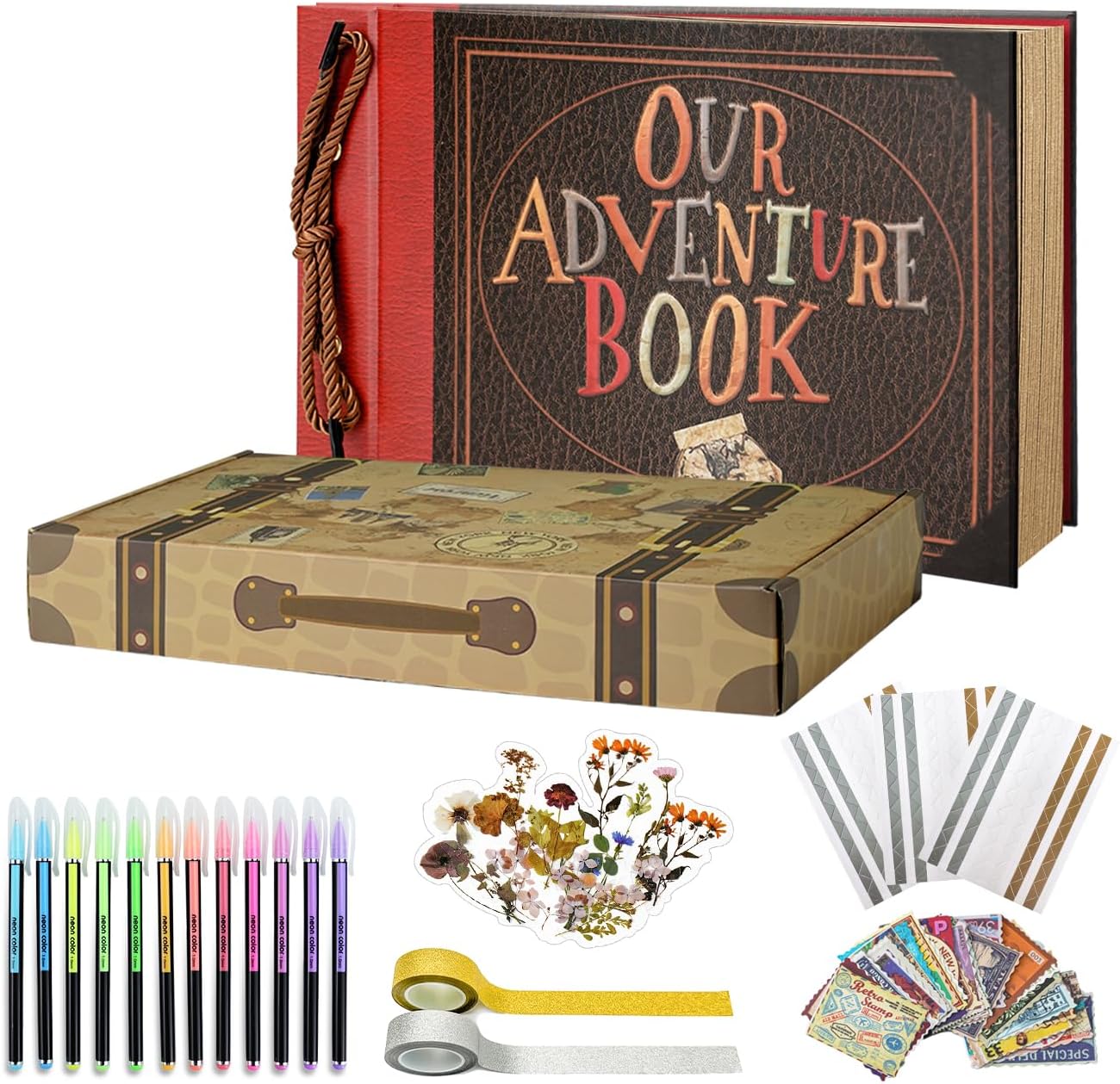 Vienrose Álbum de fotos para álbumes de recortes, nuestro libro de aventuras con tapa dura de cartón rígido álbum de recortes con suministros para