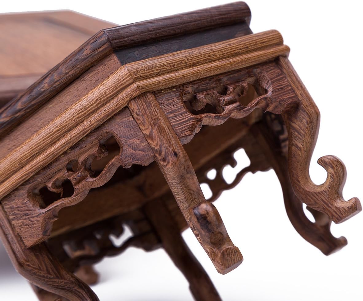 Hermosa mano artesanal hexagonal palisandro oriental Fishbowl jarrón soporte 4.5″