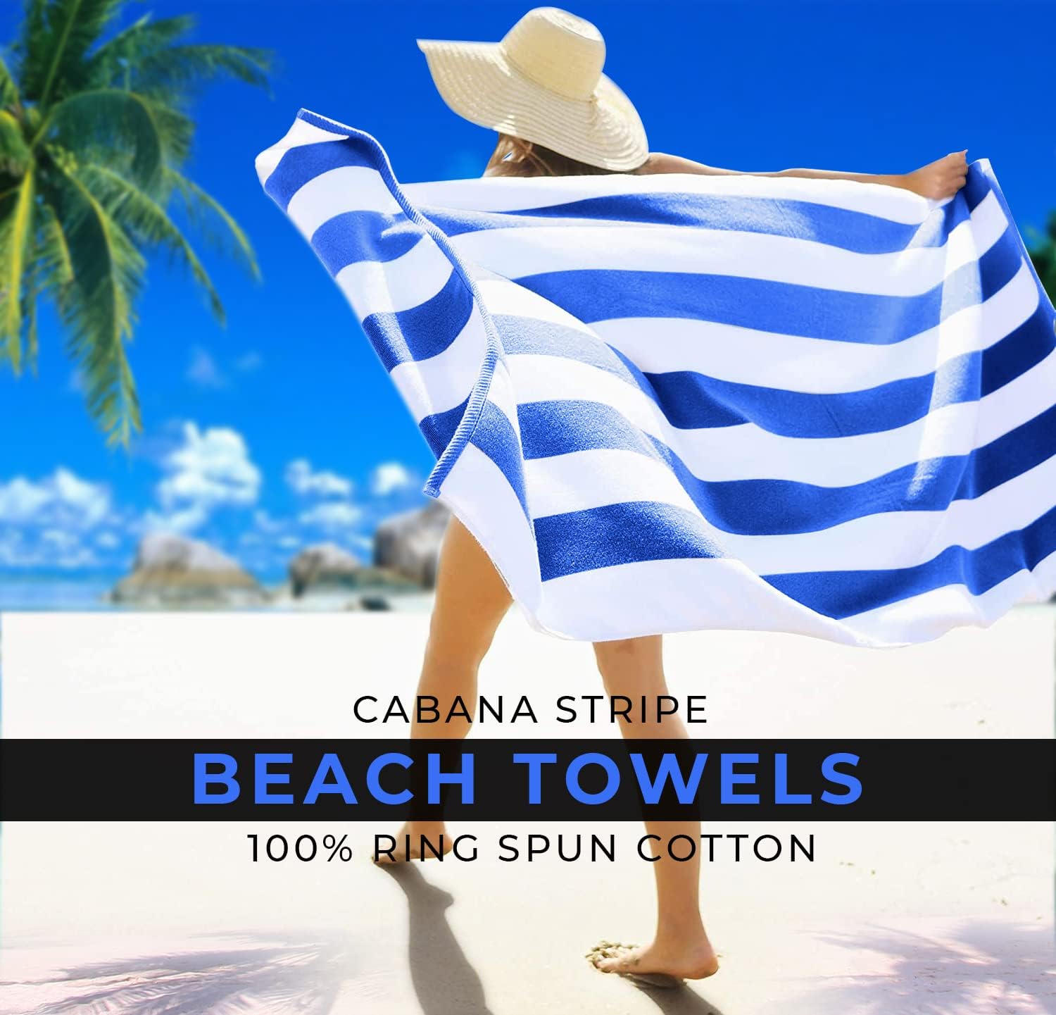 Avalon Cabana – Paquete de 4 toallas de playa (tamaño 30 x 60 pulgadas) de gran tamaño, 100% algodón hilado en anillo, toallas de piscina grandes