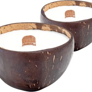 Frezco Vela de coco 2 unidades Cera de soja perfumada de vainilla, fabricada con cáscaras de coco recuperadas, mecha de madera, ecológica, más de 40 Frezco Vela de coco 2 unidades Cera de soja perfumada de vainilla, fabricada con cáscaras de coco recuperadas, mecha de madera, ecológica, más de 40