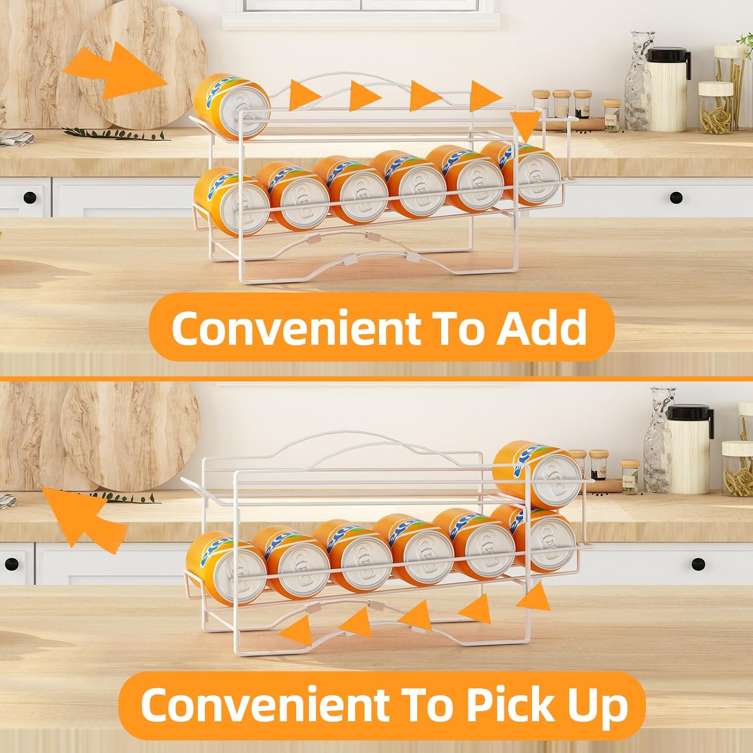 Paquete de 4 organizadores de latas de soda para despensa, soporte dispensador apilable de almacenamiento de latas de refrescos para refrigerador,