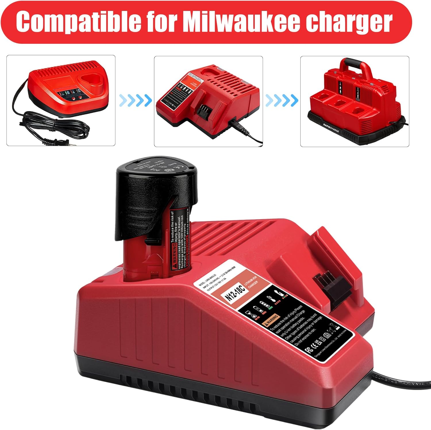KUNLUN Paquete de 2 baterías de repuesto de 3.0Ah 12V para Milwaukee M12 de litio compatible con batería Milwaukee de 12 voltios 48-11-2411