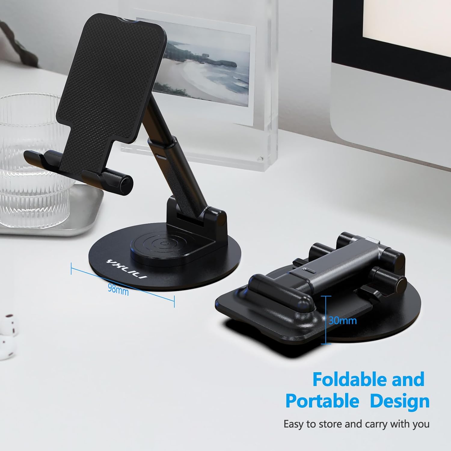 YXLILI Soporte plegable para teléfono, altura de ángulo ajustable, soporte para teléfono celular para escritorio, giratorio de 360, para oficina,