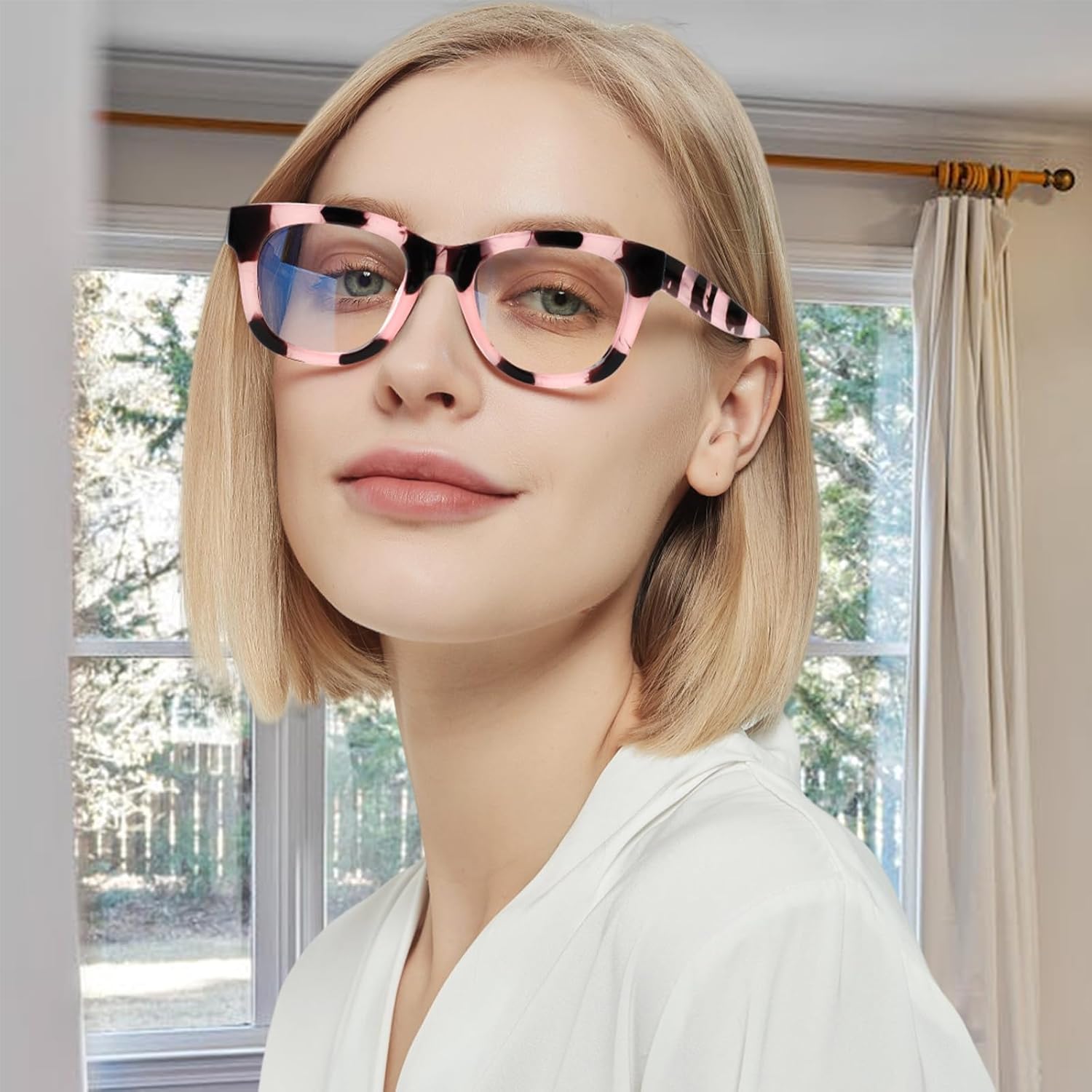 Henotin Paquete de 6 lentes de lectura para mujer, bloqueo de luz azul, bisagra de resorte para computadora, lectores de gran tamaño para mujer