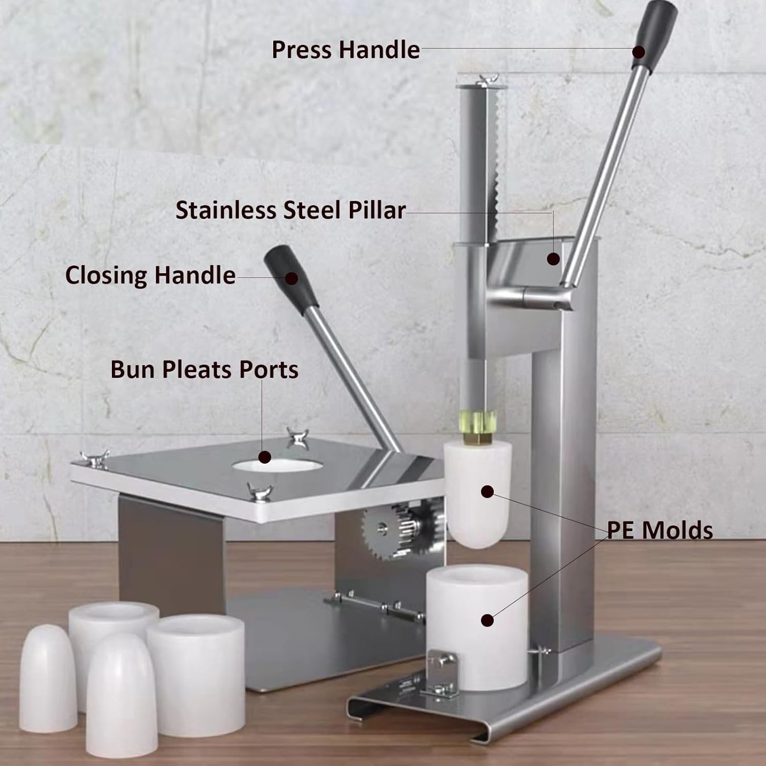 LOYALHEARTDY Baozi Maker, máquina de hacer bollos de acero inoxidable manual para hacer bollos con 3 tamaños de moldes chinos para hacer bao chinos,