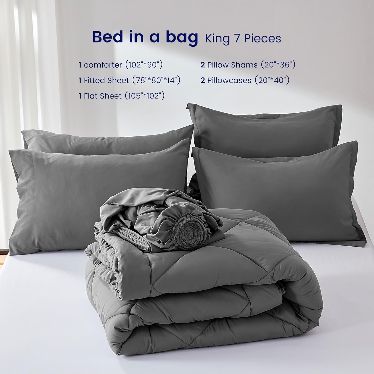 SLEEP ZONE Juego de edredón tamaño King, 7 piezas de microfibra cepillada súper suave en una bolsa para todas las estaciones, juegos de cama