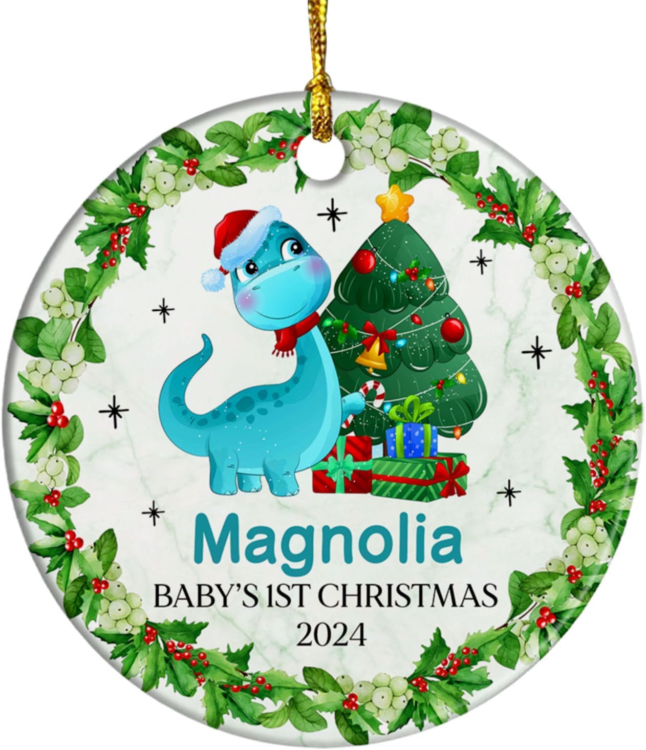 Adorno personalizado de la primera Navidad del bebé, adorno de primera Navidad para bebés 2024, adornos de dinosaurio bebé para árbol de Navidad,