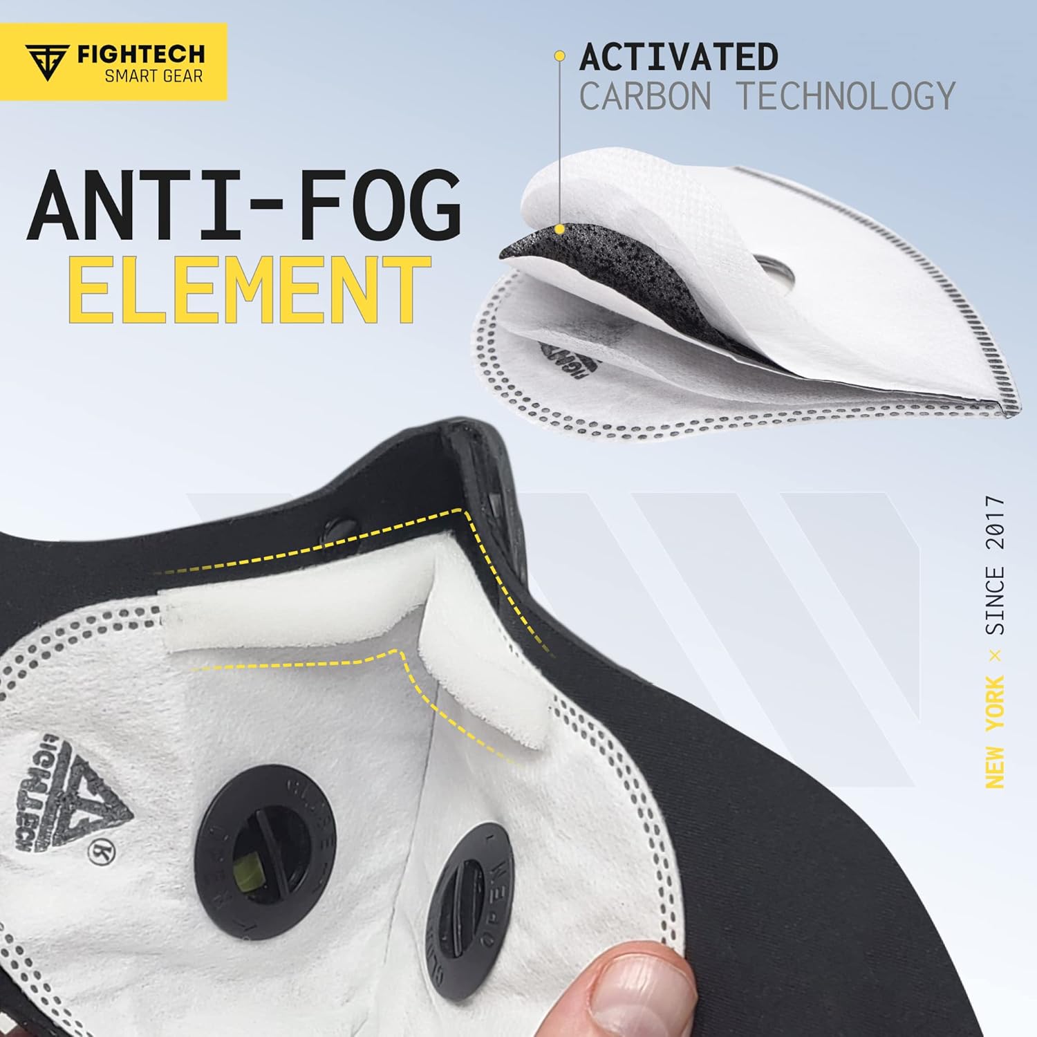 FIGHTECH Máscara facial antipolvo con filtros de carbono extra activos y válvulas de aire, para carpintería, mudanza, construcción