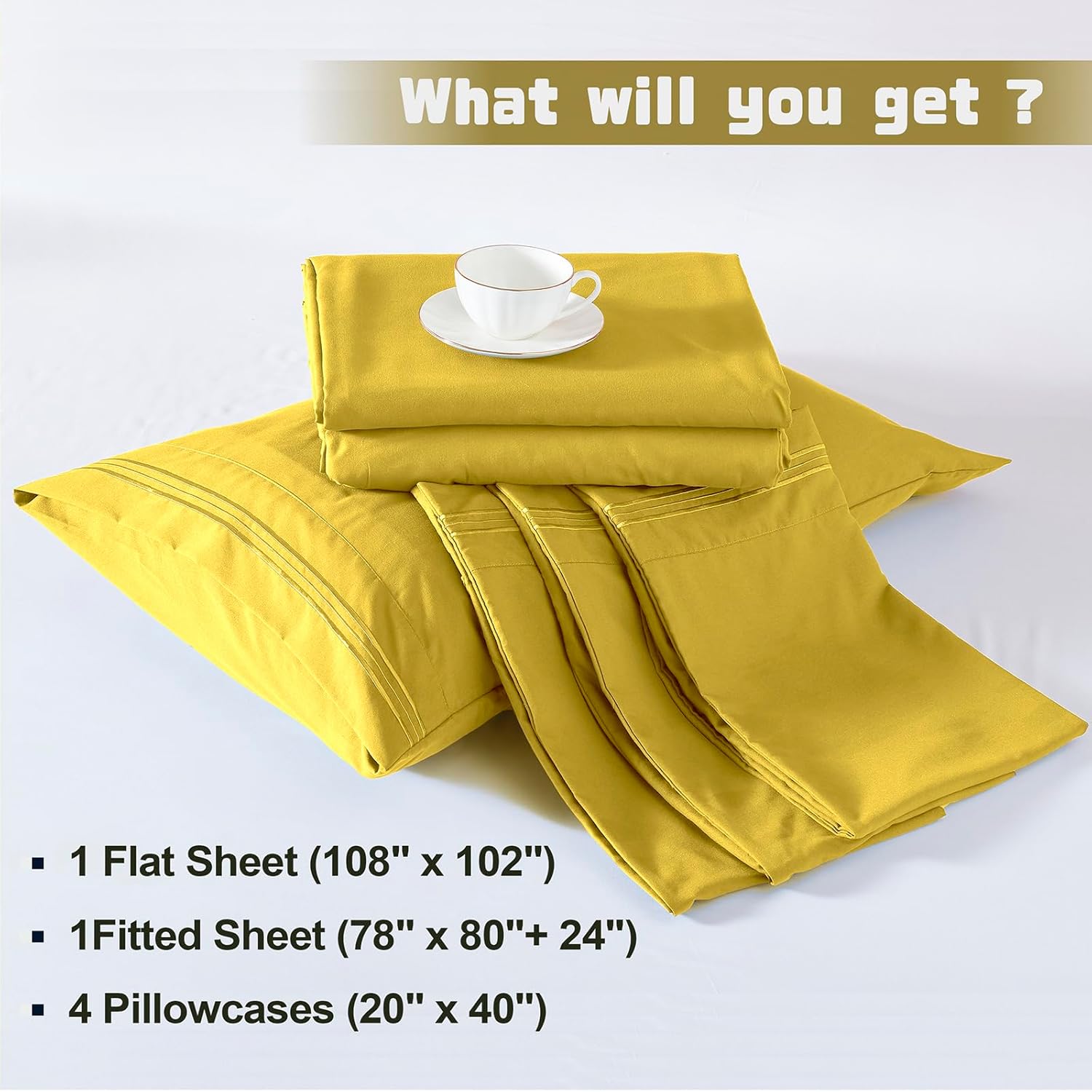 Homiest Juego de sábanas de bolsillo extra profundo, 6 piezas de sábanas suaves de color amarillo mostaza de 18 a 24 pulgadas, sábanas de microfibra