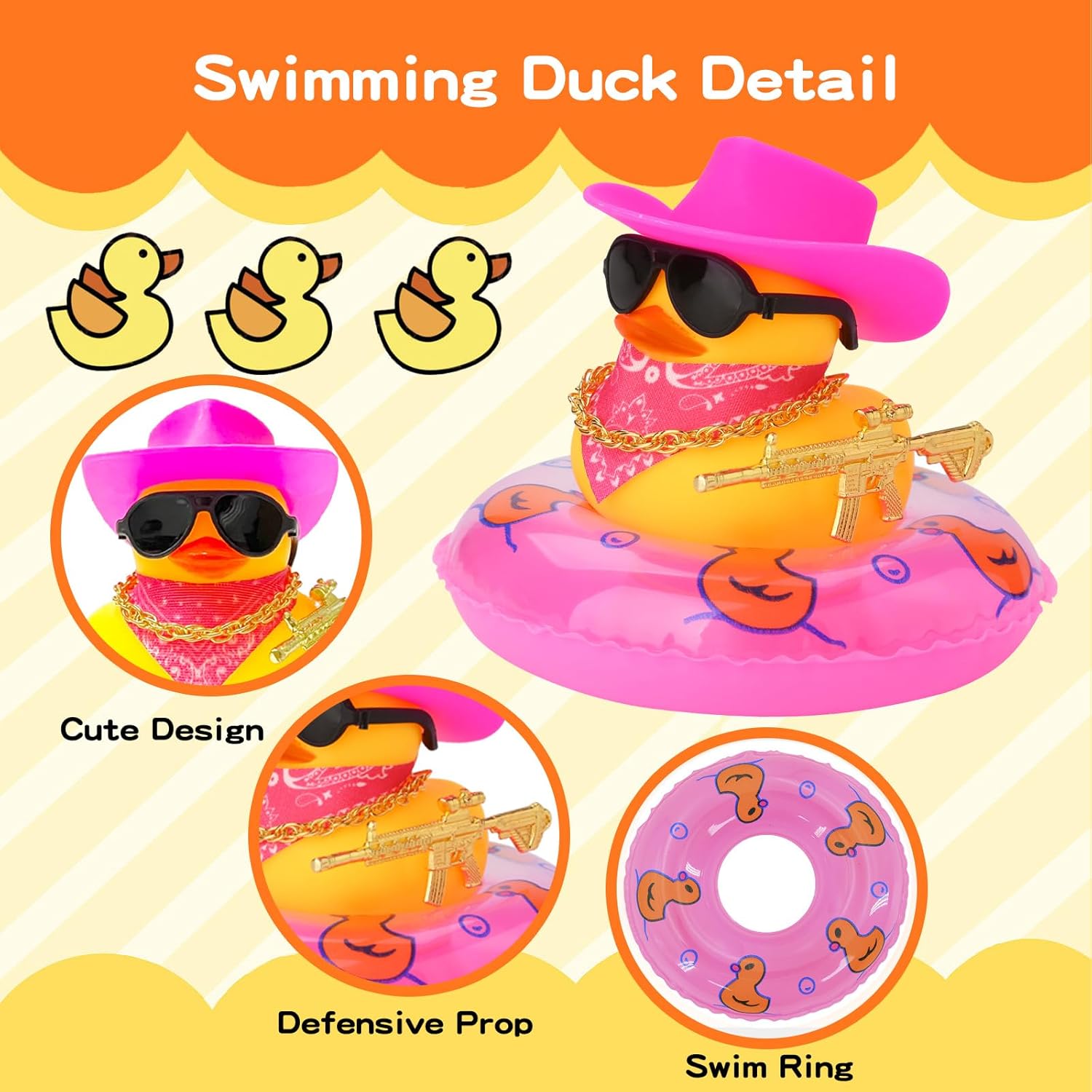 Patos para automóviles pato de goma para tablero de automóvil, decoración de tablero de automóvil, pato amarillo, patos chirriantes, accesorios de