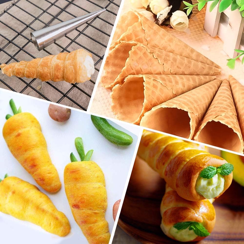 AMBESTAR Juego de 30 moldes de cuernos de crema, grandes de acero inoxidable Canolis Forms Cannoli Kit para hornear canolis, cáscara de croissant,