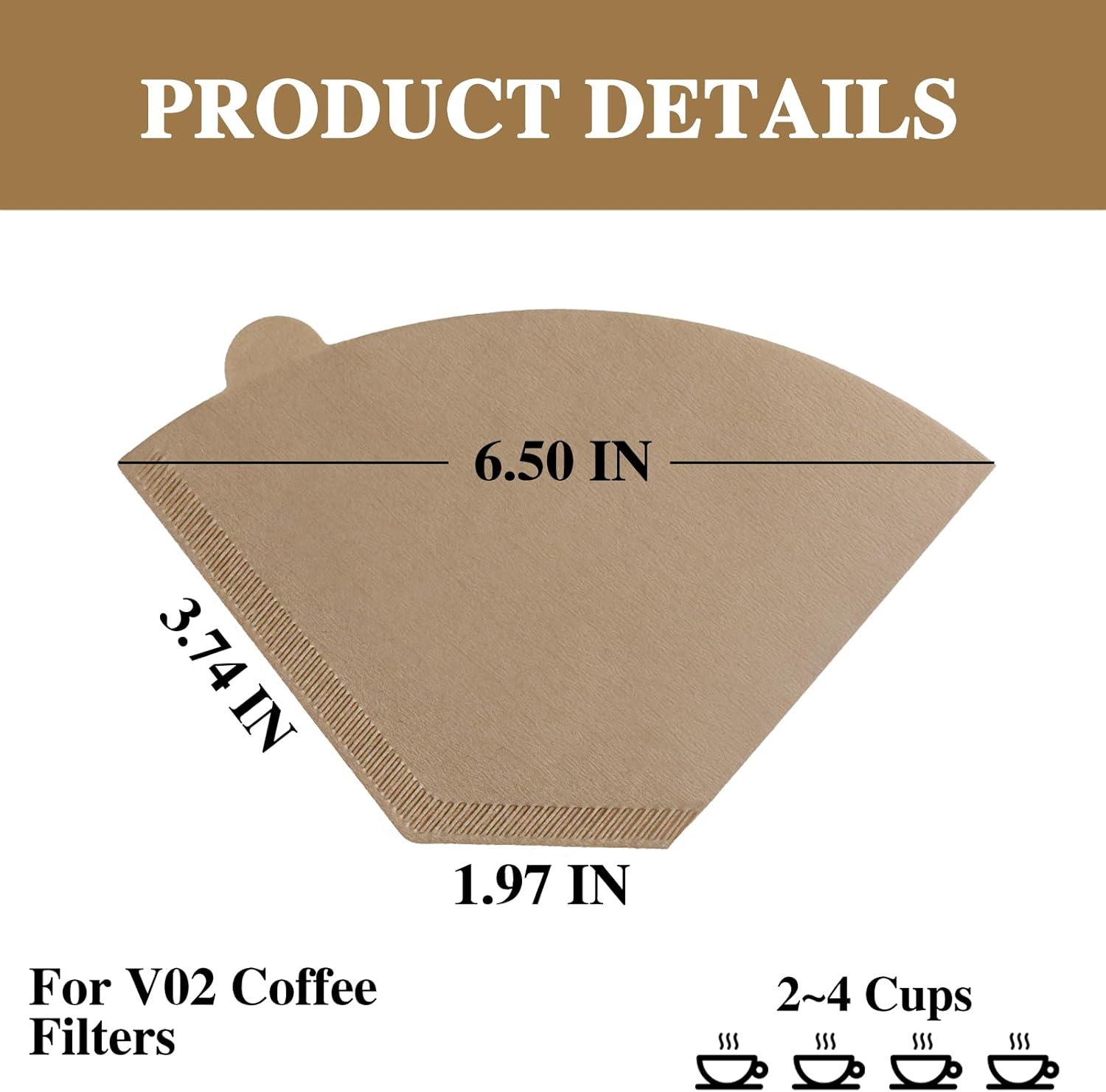 Filtros de café de papel, 200 filtros de café desechables elaborados a mano (marrón, grande)