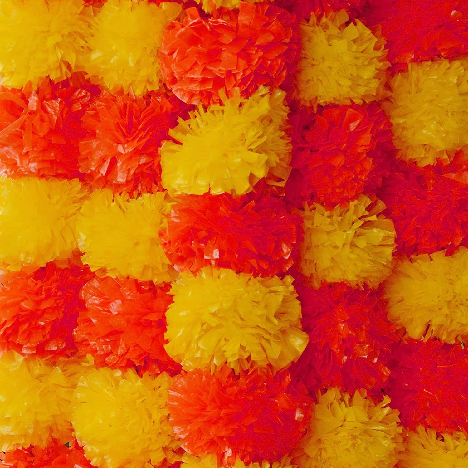 Zenia Creations – Guirnalda de caléndula para decoración, hebras de 4.5 pies de largo (paquete de 5), flores artificiales para decoración india,