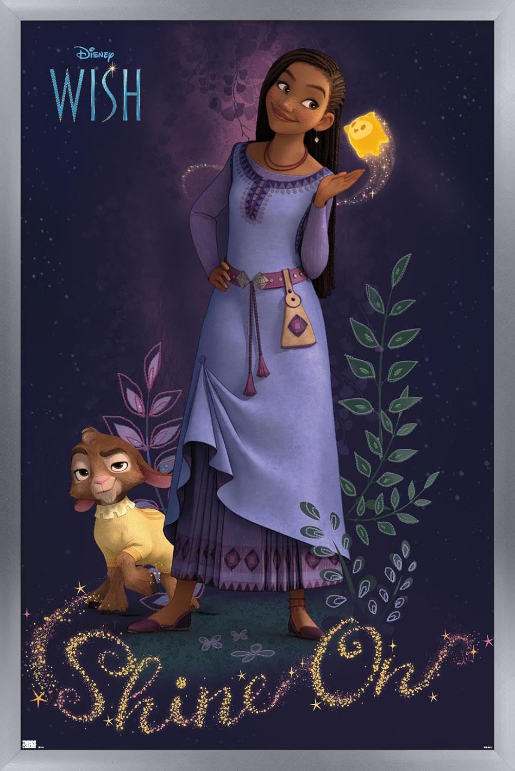 Trends International Disney Wish – Póster de pared Asha, 22.37 x 34.00 pulgadas, versión enmarcada plateada
