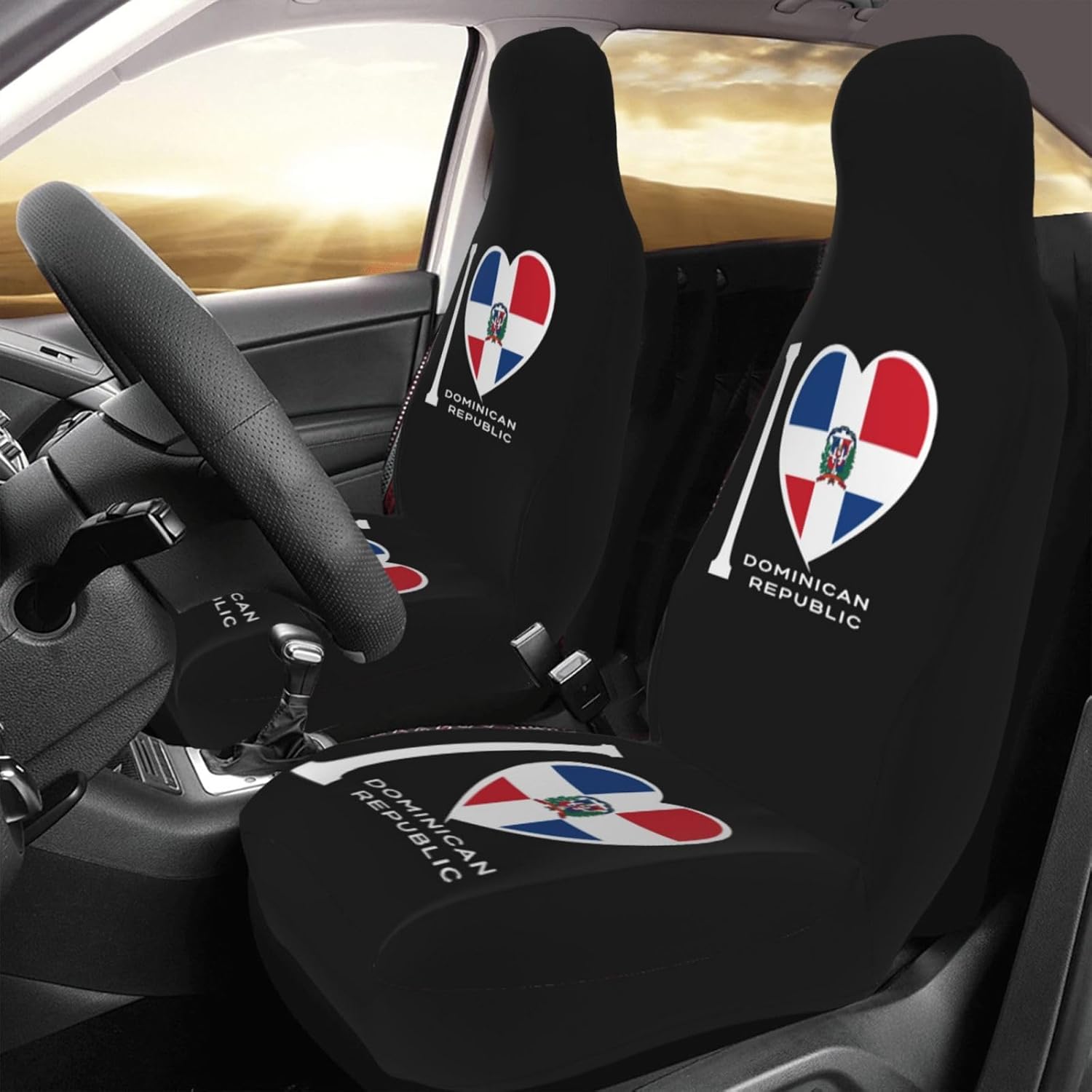 I Love – Juego completo de 2 fundas universales para asientos delanteros de automóvil de República Dominicana, se adapta a la mayoría de