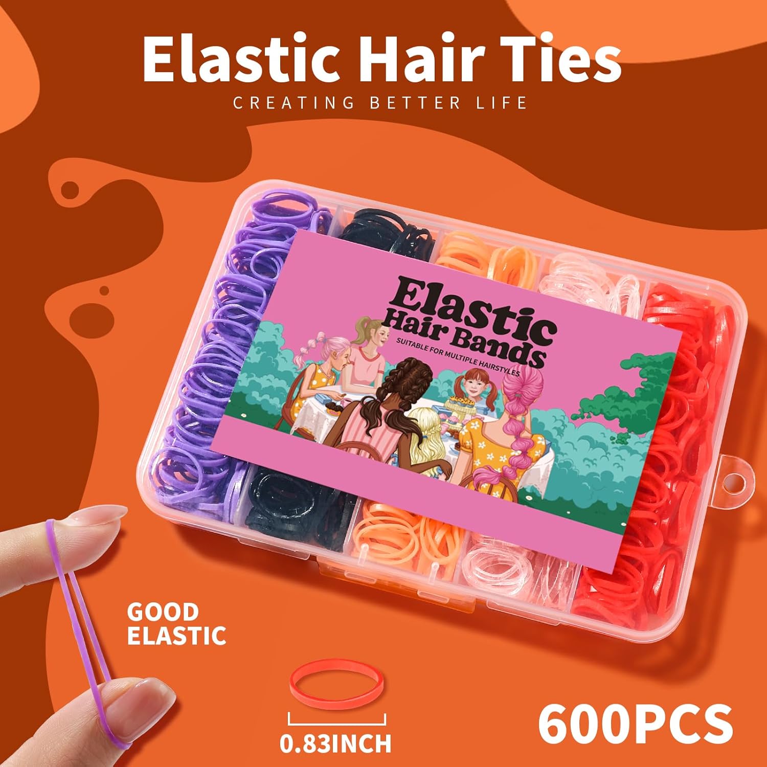 YGDZ – Bandas de goma para el cabello, 5 colores, 600 unidades de cintas elásticas para el cabello con caja organizadora, bandas pequeñas para el