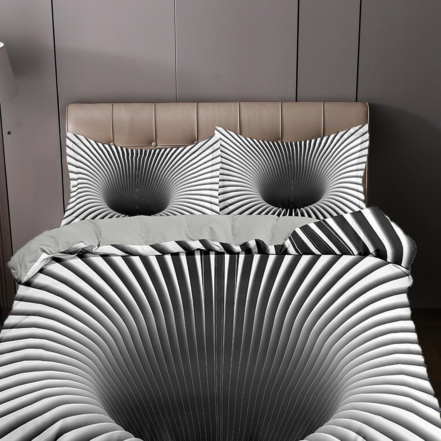 Juego de ropa de cama con agujeros blancos y negros para dormitorio de niños, juego de funda de edredón de abstracción visual, funda de edredón de