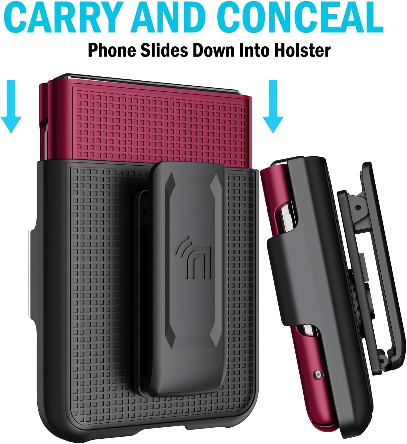 Nakedcellphone – Funda con clip para Motorola RAZR+ 2023, textura de cuadrícula cubierta rígida delgada y giratoriatrinquete Funda de cadera para