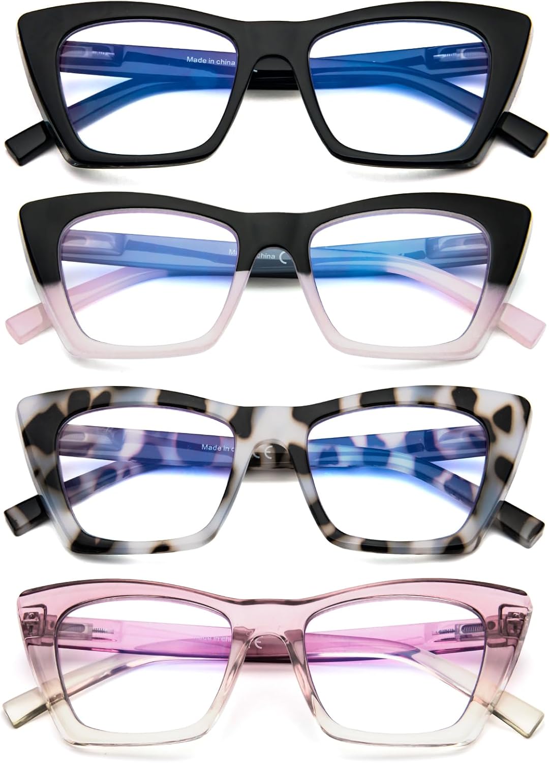 MMOWW Oversized Square Reading Glasses Fashion Cute Blue Light Blocking Computer Readers for Women 3 Pack