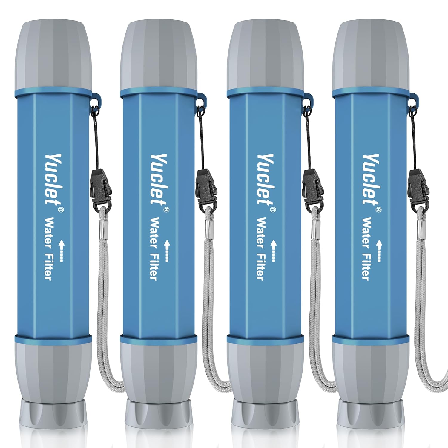 Yuclet Paquete de 4 popotes de filtro de agua, sistema de filtración de agua personal portátil, purificador de agua, supervivencia, preparación de