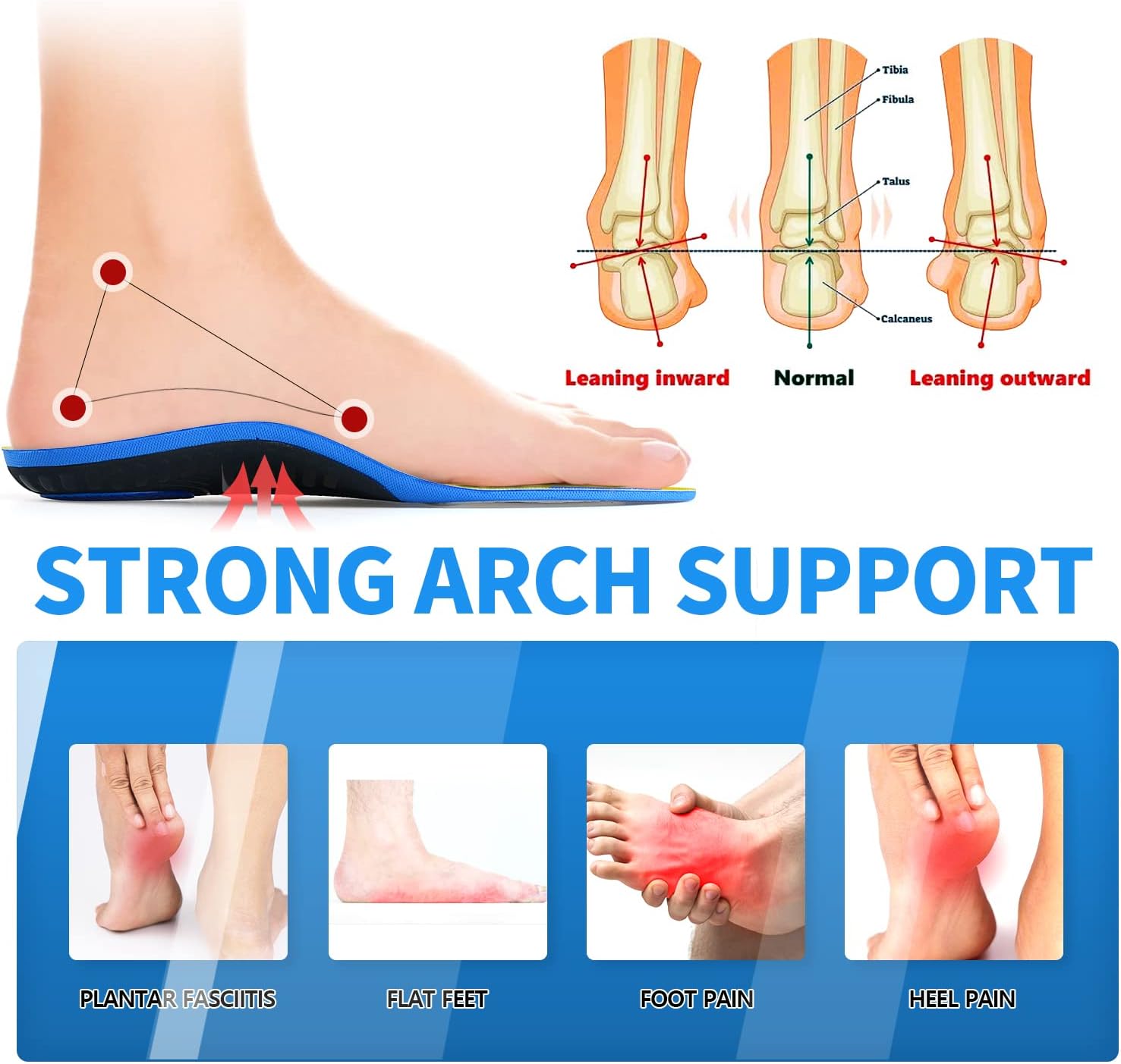 DACAT Orthotics – Insertos de soporte de arco para fascitis plantar, dolor de talón, espolón de talón, plantillas ortopédicas para pies planos,