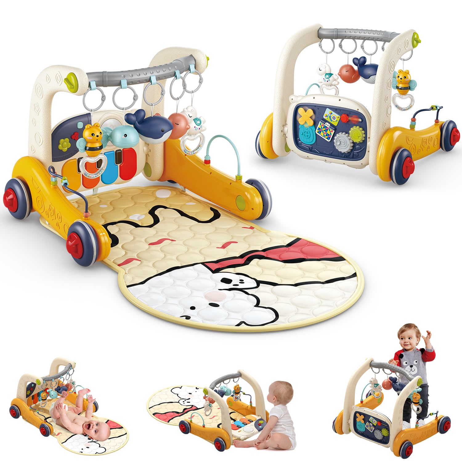 Tapete de juego de gimnasio para bebé, 3 en 1, tapete de juego de piano, tapete de juego para el tiempo boca abajo, centro de actividades musicales