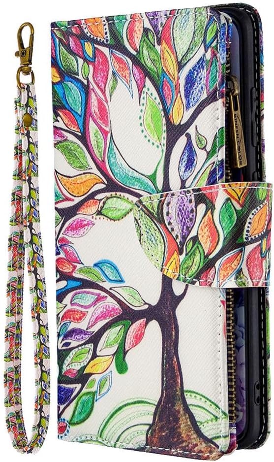 XYX Funda tipo cartera con cremallera para Samsung S20 FE, colorida funda de piel sintética con cierre de cremallera con 9 ranuras para tarjetas y