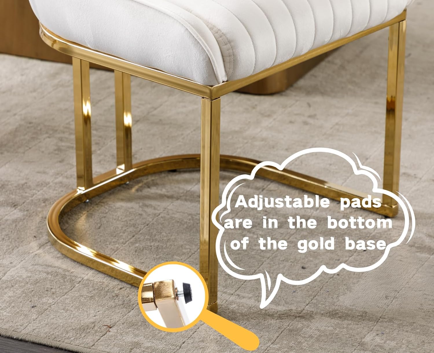 CIMOTA Juego de 2 sillas de comedor de terciopelo blanco moderno, tapizadas, cómodas sillas de cocina y comedor con patas de metal dorado, sillas de