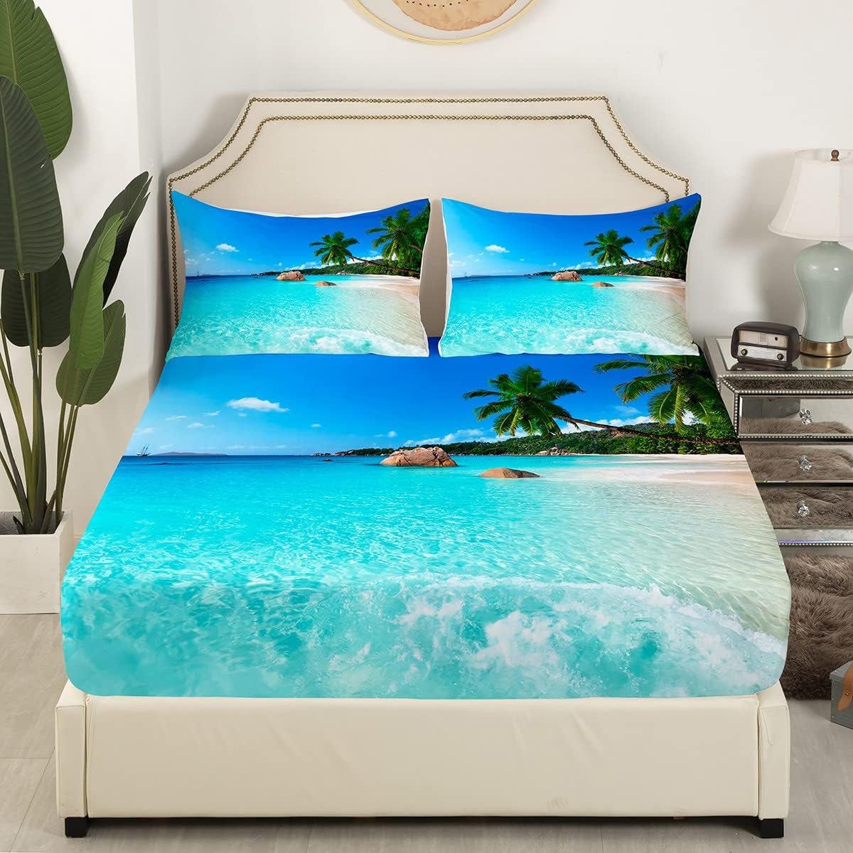 Erosebridal Juego de sábanas tamaño King con temática oceánica, juego de ropa de cama de playa hawaiana estilo hawaiano para niños, adolescentes,